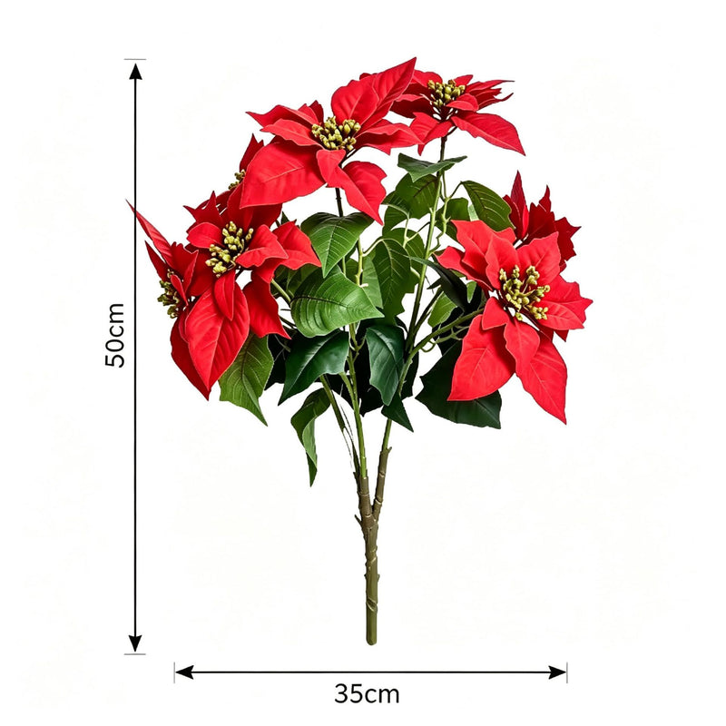 Artificial Poinsettia Bush with 12 Blooms, 18" Tall, Lifelike Silk-Like Faux Flowers for Christmas Decor, Weddings, Home & Office