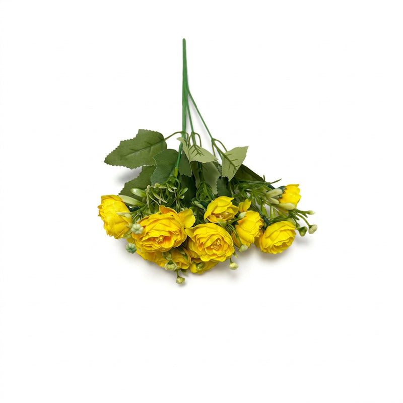 Artificial Rose Bush with 15 Blooms, 13.5" Silk-Like Faux Flowers for Home Office Decor, Weddings & Events