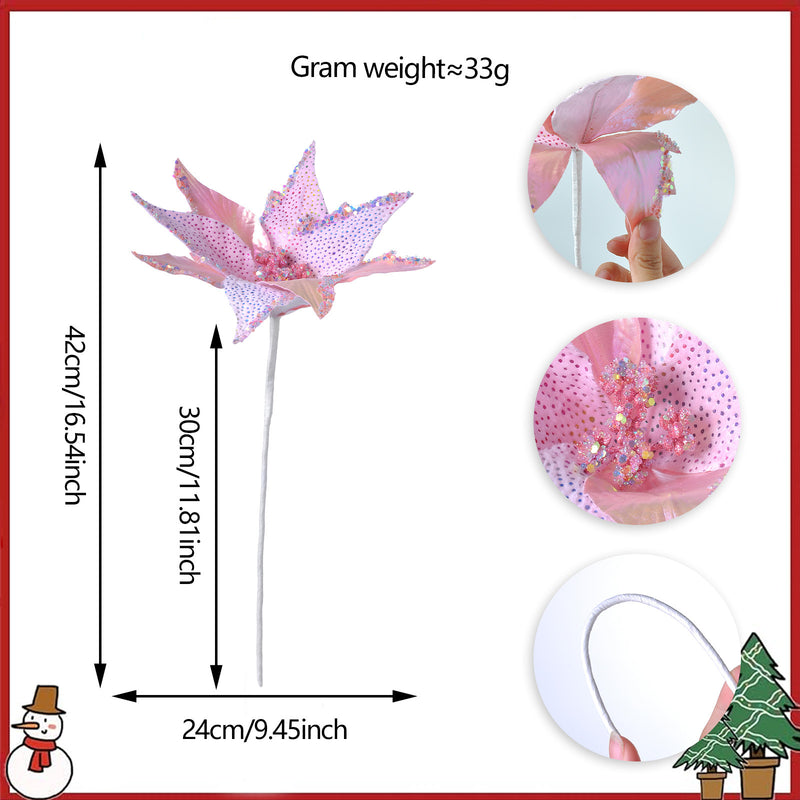 Artificial Poinsettia Christmas Flower, Single Stem with 11" Silk-Like Blooms, Holiday Decor for Home & Events