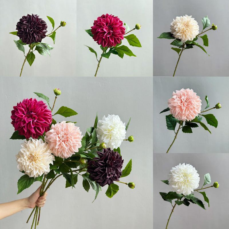 Artificial Dahlia Bush with 2 Blooms, 26" Silk-Like Faux Flowers for Home Decor, Wedding Arrangements & Commercial Displays