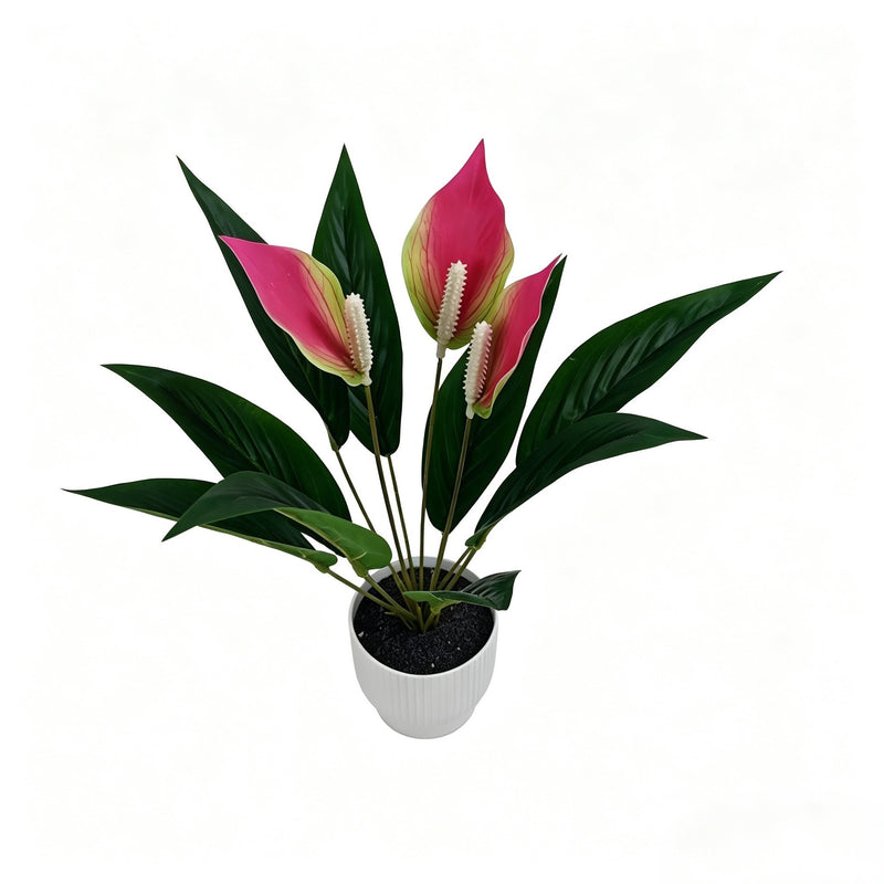 Artificial Anthurium Bush with 12 Blooms, 17" Tall Faux Floral Arrangement for Home Decor, Wedding Centerpieces & Commercial Displays