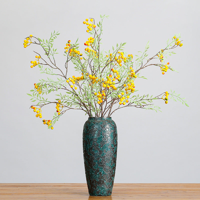 Artificial Coralberry Branch, Single Stem with 14 Leaves & 9 Berries, 39" Tall, Realistic Faux Greenery for Home Decor, Wedding Centerpieces, Floral Arrangements