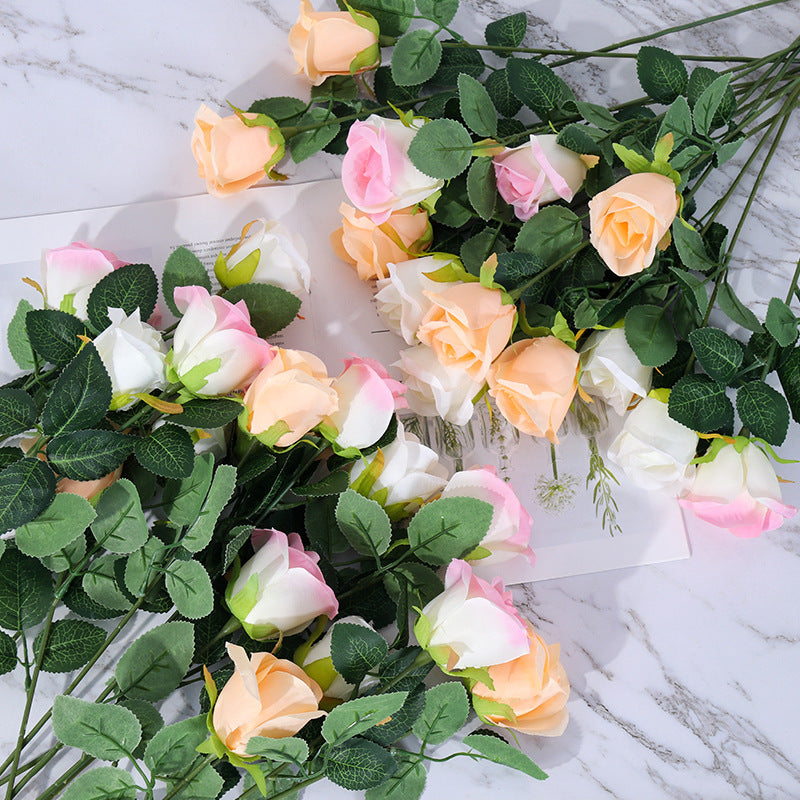 Artificial Rose Single Stem, Faux Silk Snow Mountain Rose with Bendable Stem, Wedding Bouquet & Home Decor