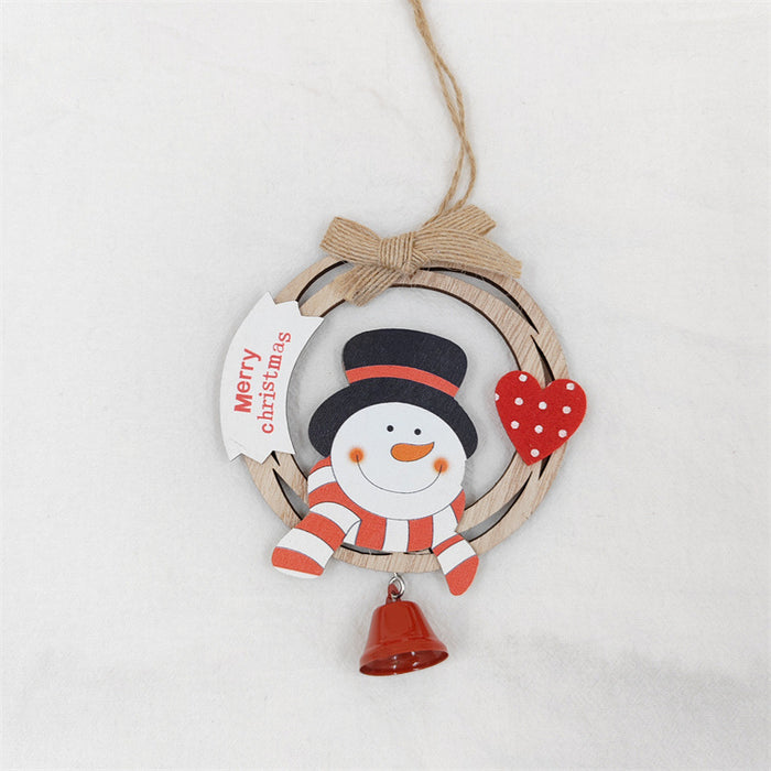 Bulk Wooden Hanging Christmas Decoration with Bell Santa Claus Snowman Elk for Xmas Tree Window Accessories Ornament Wholesale