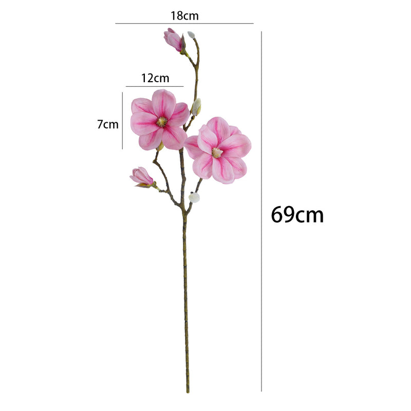 Single Stem Magnolia Branch with 4 Blooms, 27" Tall PU Faux Flower for Home Decor, Weddings & Events