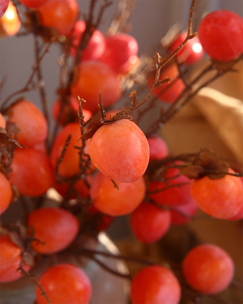Venta al por mayor de frutas artificiales de ramas de árboles de tallos largos de caqui de 37 "a granel
