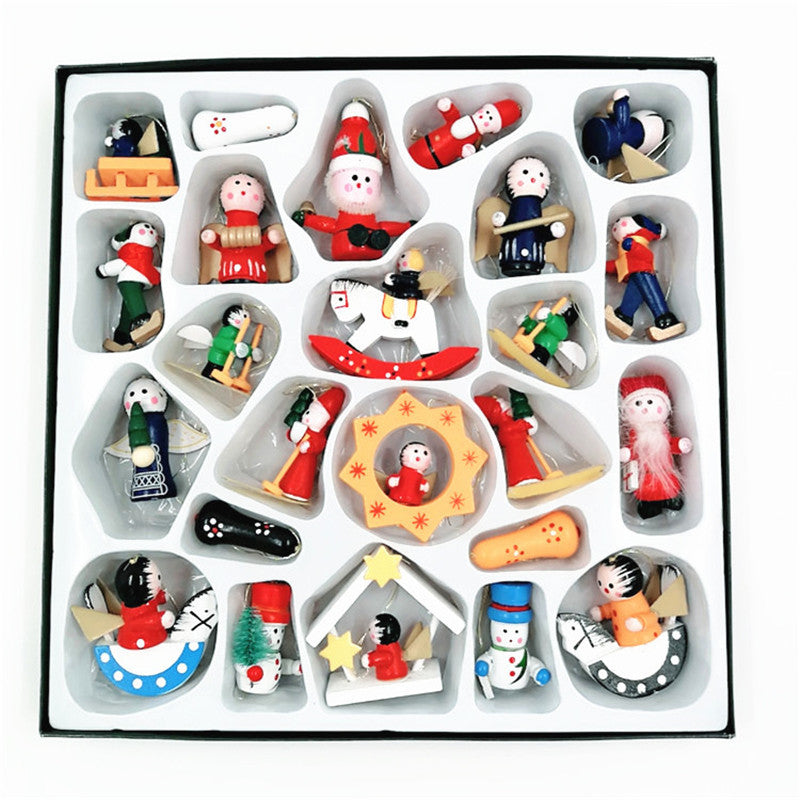 Bulk 24 Pcs Christmas Wooden Hanging Ornaments Set Wholesale