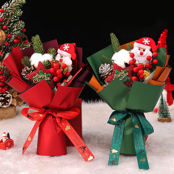 Bulk 11" Xmas Artificial Flowers Bouquet with Glitter Star Red Berry  Santa Doll for Girlfriend's Gifts Wholesale