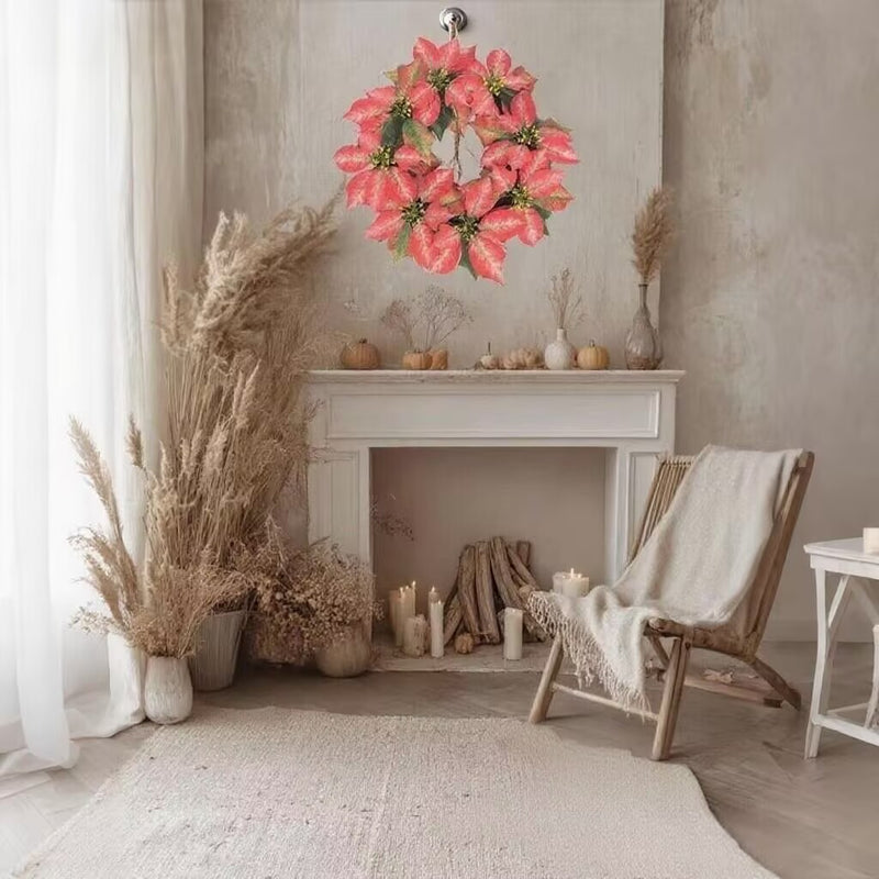 Artificial Poinsettia Garland, 18-Inch Christmas Vine for Holiday Decor, Indoor Decoration