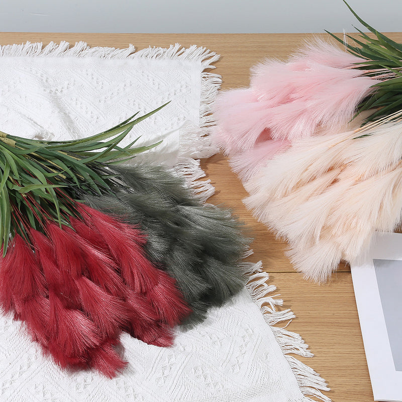 20" Artificial Pampas Grass Single Stem, Faux Silk Feather Reed for Wedding Decor & Modern Home Styling