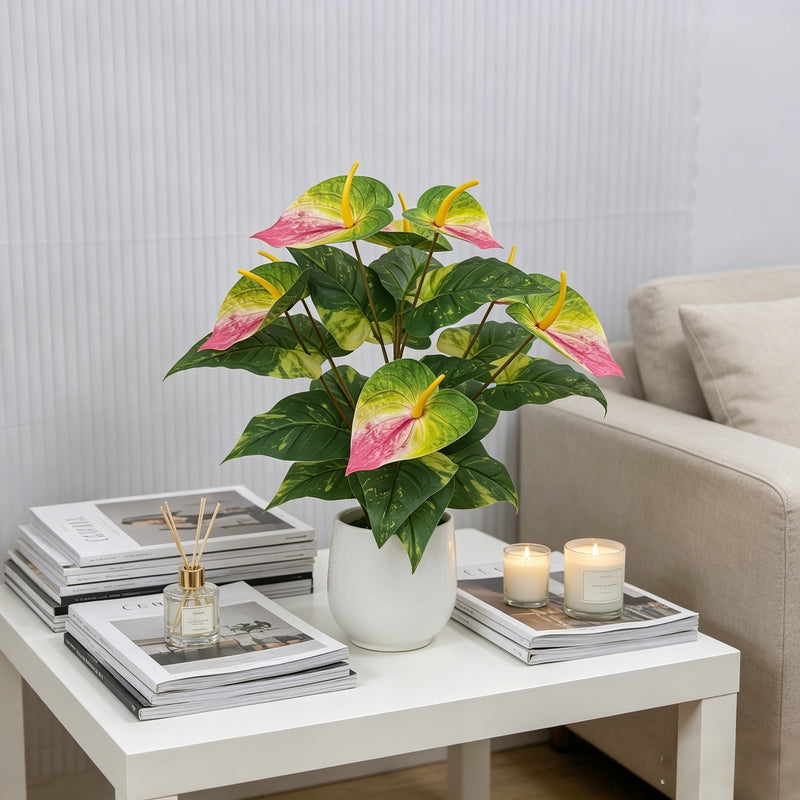 22" Artificial Anthurium Bush with 29 Blooms, Realistic Faux Red Flamingo Flower for Home Decor, Wedding, Office & Events
