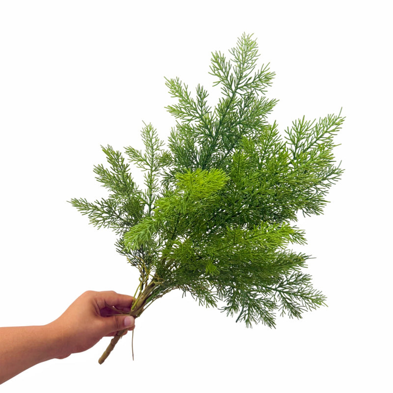 Artificial Asparagus Fern Bush, Faux Pine Needle Greenery Stem in Plastic, for Plant Walls, Floral Design & Home Decor