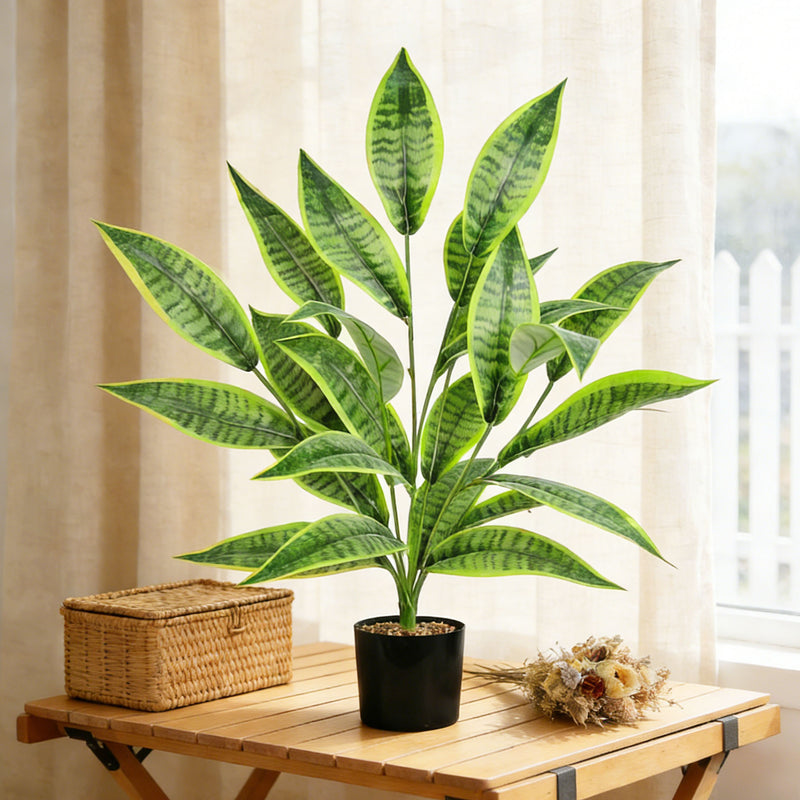 Artificial Snake Plant Bush, 25" Tall Realistic Faux Sansevieria Trifasciata, Modern Home & Office Decor, Zero Maintenance Fake Plants for Indoor Spaces