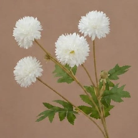 Autumn Dandelion & Chrysanthemum Bush, 4-Bloom Artificial Flower Arrangement for Home Decor, Weddings, and Events