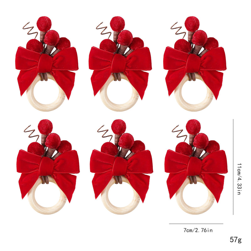 Set of 6 Velvet Napkin Rings, Christmas Holiday Table Decor, Bow Tie Napkin Holders for Holiday Parties & Dining