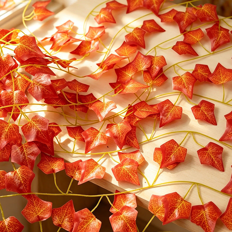 Artificial Boston Ivy Garland Vine, 12-Pack with 72 Red Fall Leaves, Plastic Faux Foliage for Autumn Decor & Weddings
