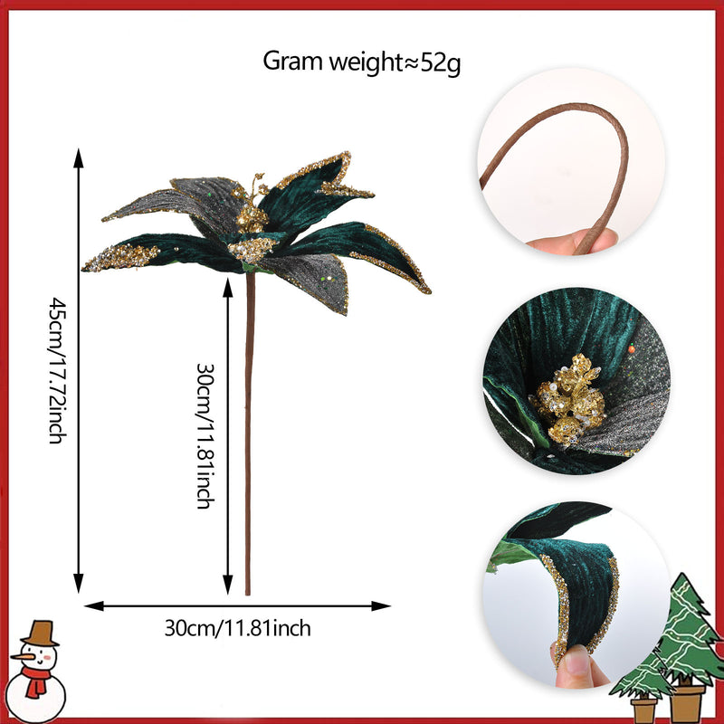 Artificial Poinsettia Christmas Flower, Single Stem with 11" Silk-Like Blooms, Holiday Decor for Home & Events