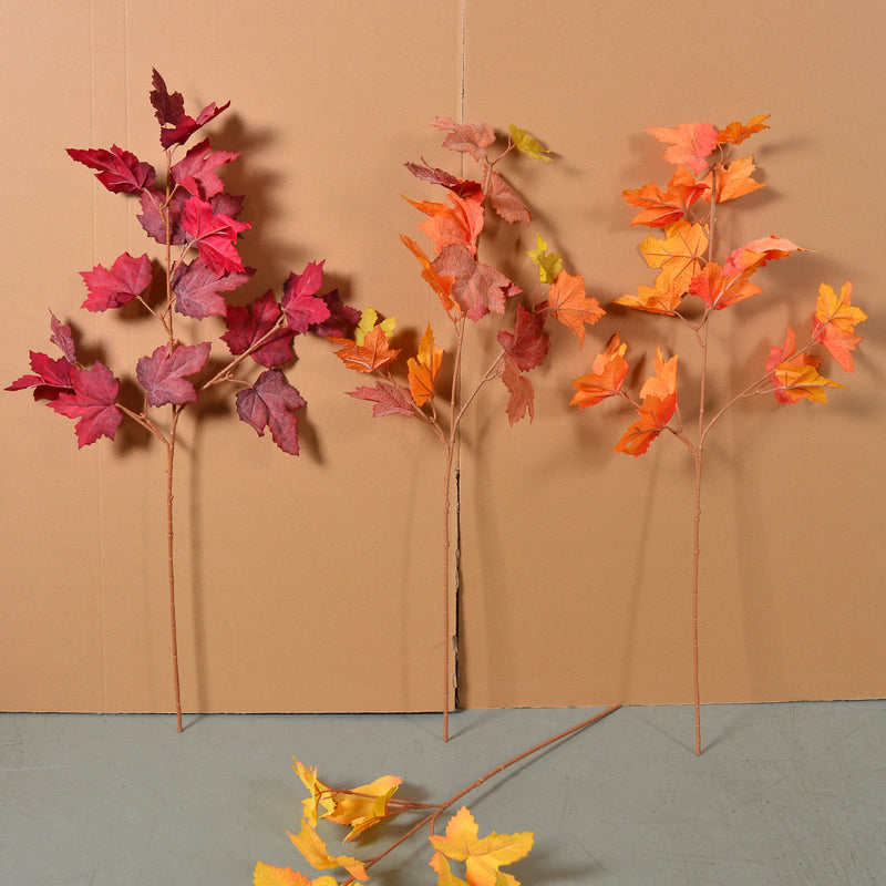 Single Stem Artificial Maple Leaf, 27.5" Faux Silk Fall Decor, Perfect for Weddings, Home, and Seasonal Displays