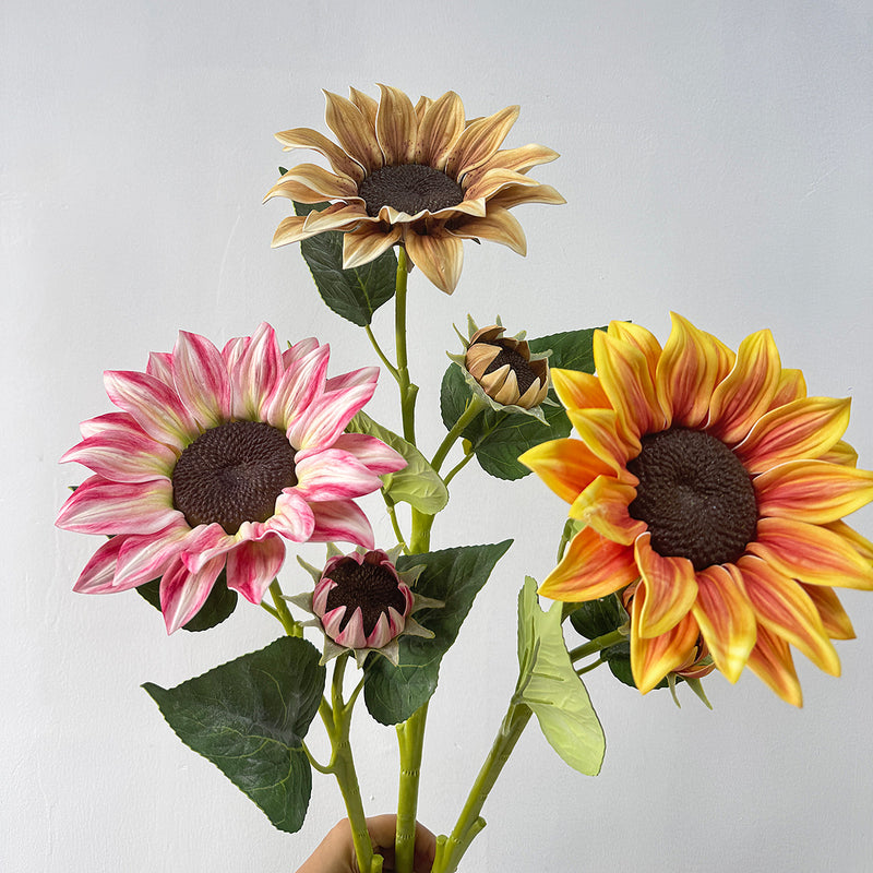 46" Artificial Sunflower Bush with 2 Blooms, Modern Farmhouse Decor for Weddings, Homes & Events