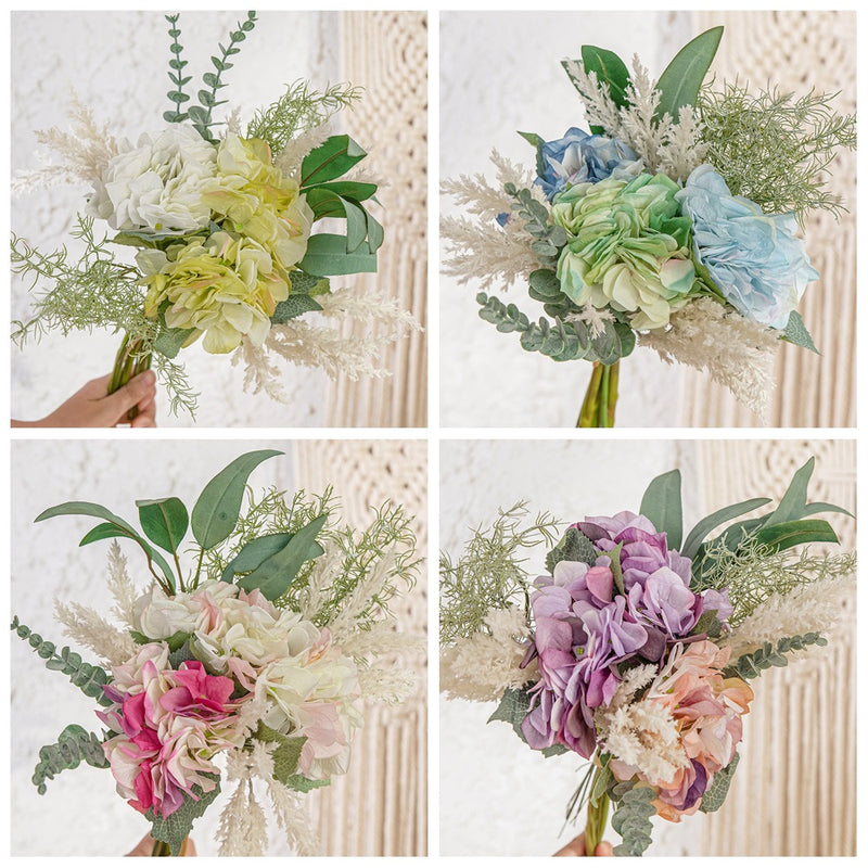 Bouquets de fleurs artificielles en vrac Arrangement de fleurs mixtes d'hortensias en gros 