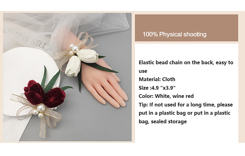 Bulk Romantic Marsala Artificial Flowers Velvet Tulips Wrist Corsage for Wedding Party Favors Wholesale
