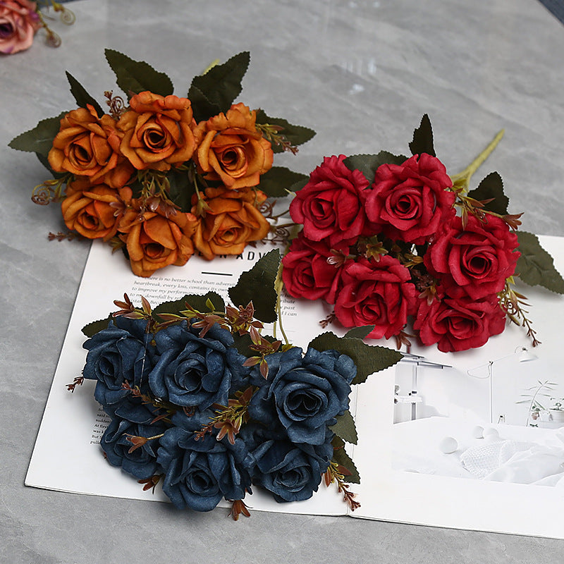 12" Autumn-Toned Rose Bush with 6 Blooms, Faux Silk Floral Arrangement for Home Decor, Weddings & Events