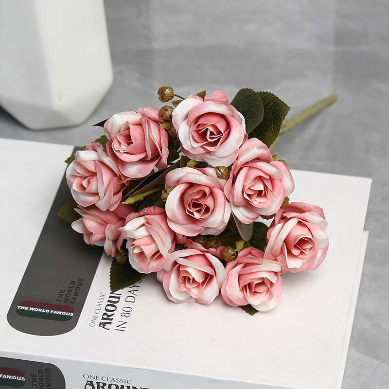 Artificial Silk Rose Bouquet with 10 Blooms, 12" Tall Faux Roses for Weddings, Home Decor & Events