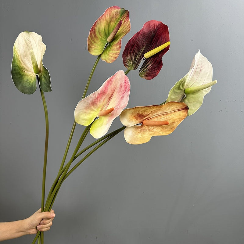 Single Stem Artificial Anthurium Flower, 28" Tall Realistic Faux Red Flamingo Lily for Wedding Centerpieces & Home Decor