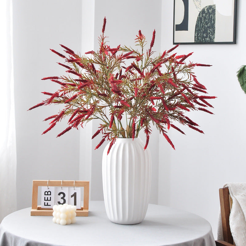 Artificial Sage & Foxtail Grass Stem, Soft PVC Faux Greenery Spray in Orange or Red, Bendable Stem for Fall Decor, Wedding & Vase Arrangements