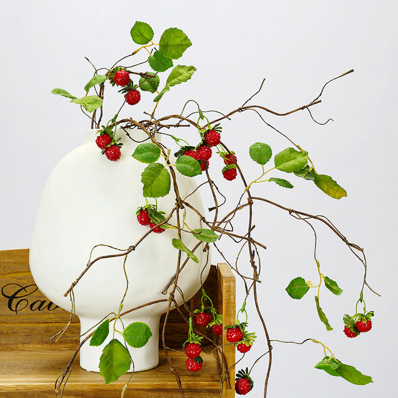 Artificial Raspberry Vine Garland with Berries and Leaves, 38 Inches Long, Rustic Home Decor, Wedding Arch, and Event Styling