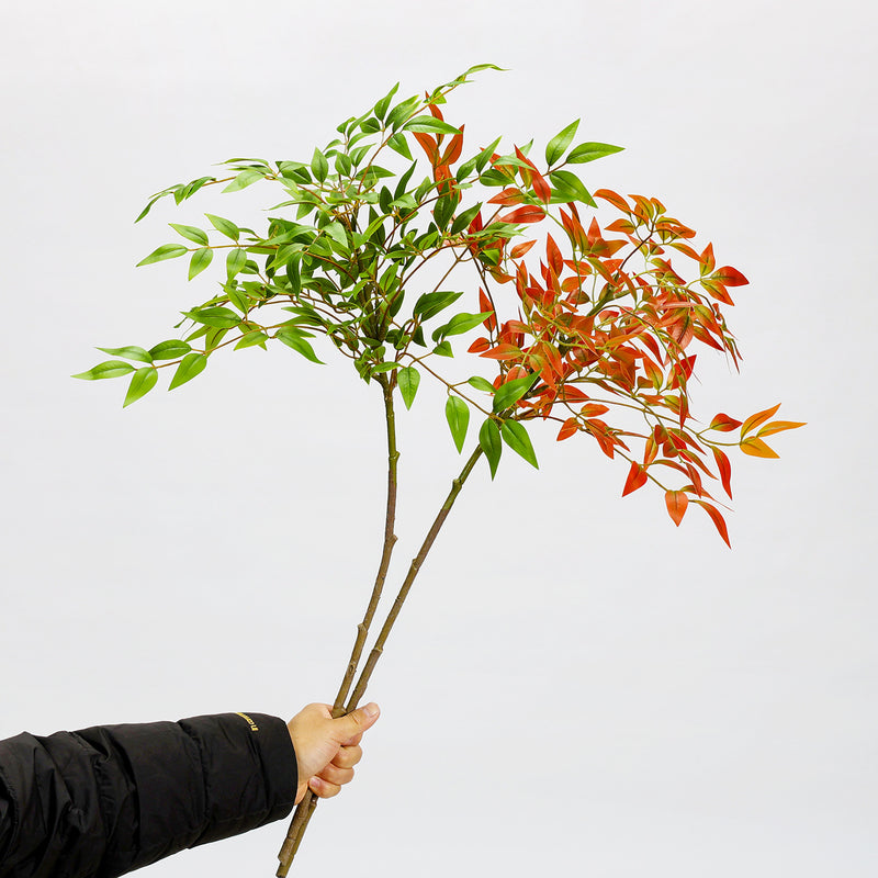 Artificial Nandina Stem, 43" Faux Silk Nandina Leaf Branch for Home Decor, Wedding Centerpieces & Commercial Displays, Single Stem with Bendable Stalk