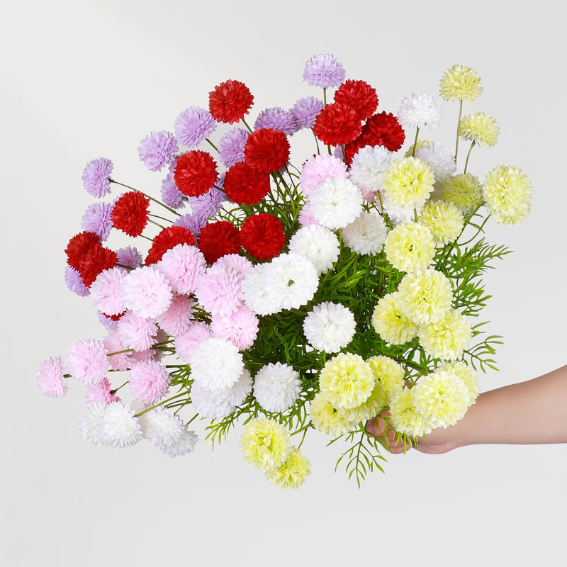 Artificial Chrysanthemum Bush with 21 Pom Pom Blooms, Faux Silk Floral Stem for Wedding, Vase Arrangements & Home Decor