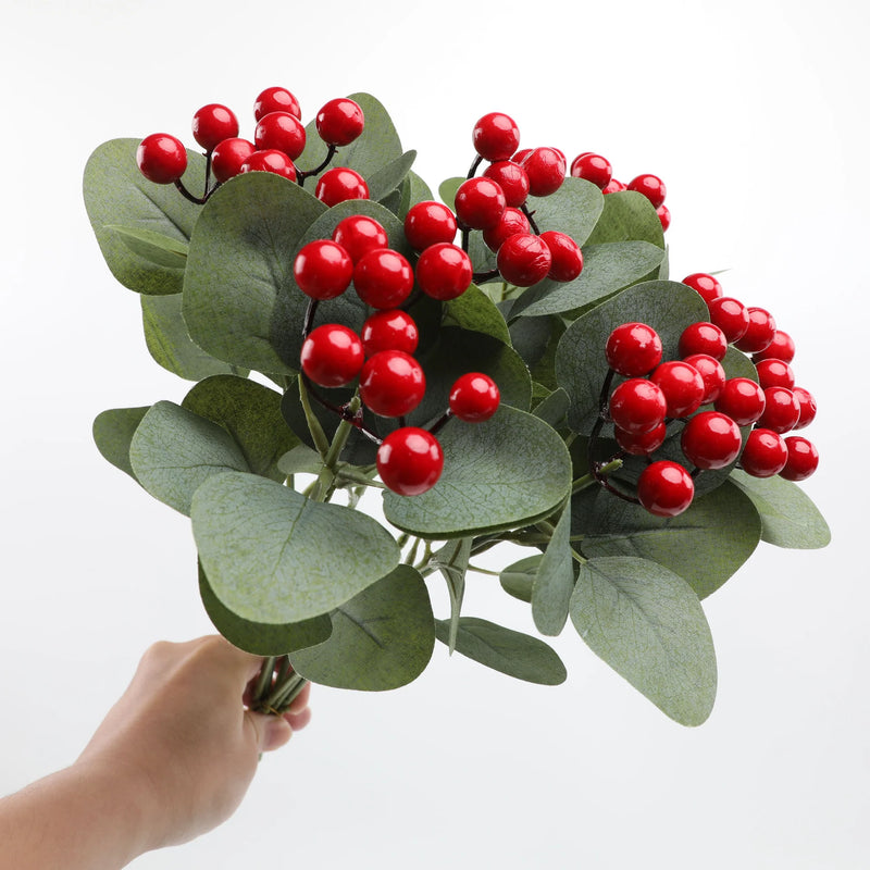 Lot de 6 tiges artificielles en vrac avec baies rouges et myrtilles de 17 pouces, branches de houx de Noël pour décoration de maison de vacances en gros