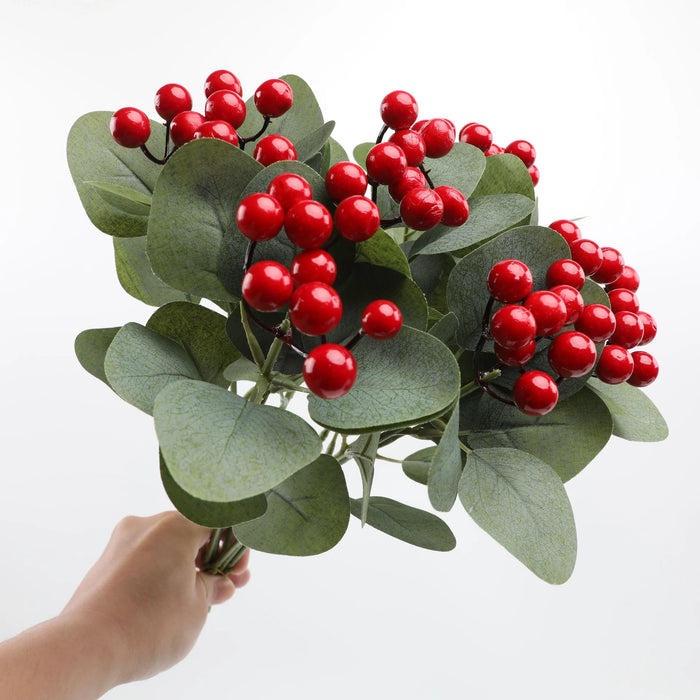 Bulk 6 Pcs Artificial Stems with Red Berry Blueberry 17 Inch Xmas Holly Berry Branches for Holiday Home Decor Wholesale