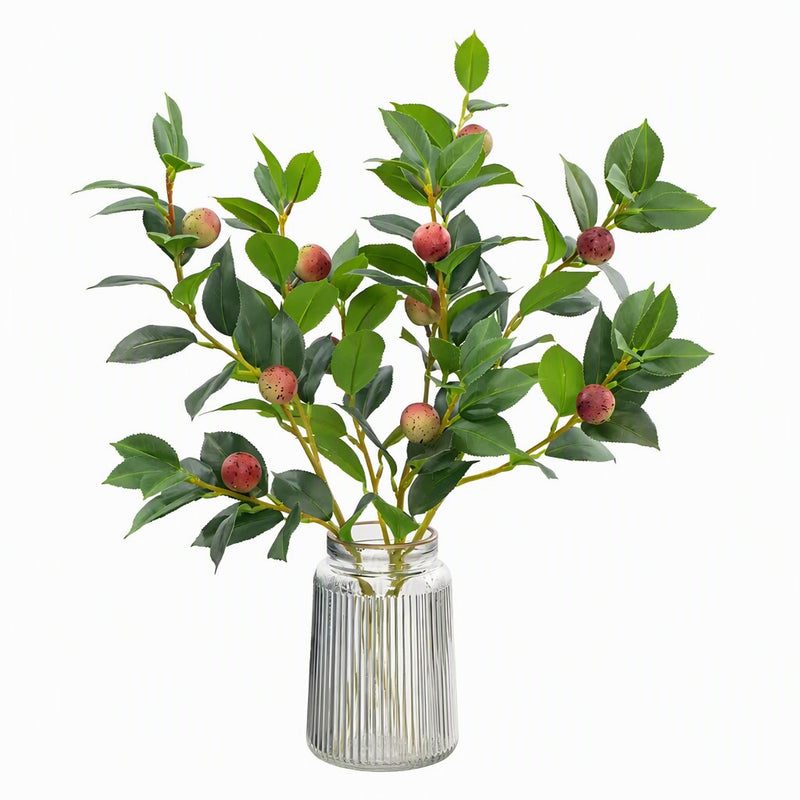 Artificial Camellia Fruit Bush, Faux Red Berry Tea Branch with Bendable Stems, for Home Decor, Wedding & Display