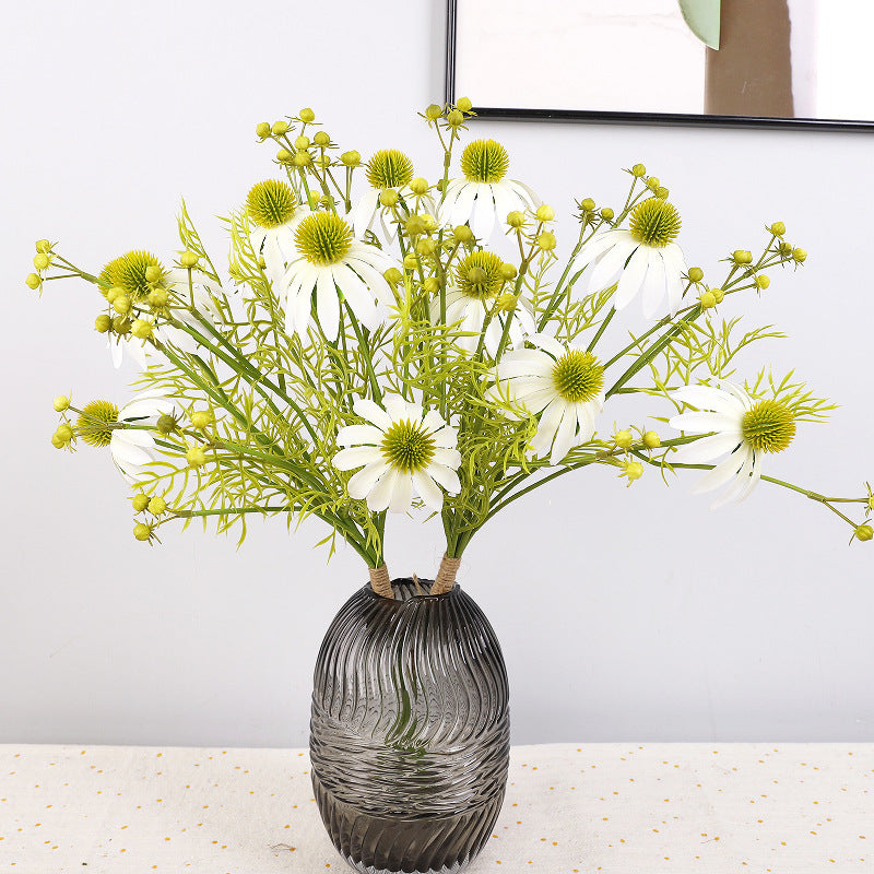 Artificial Echinacea Bouquet, 6 Coneflower Heads on 4 Bendable Stems, Faux Silk & Plastic, for Weddings & Home Decor