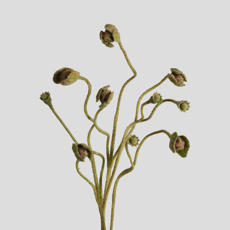 Artificial Poppy Bush with Pods, Faux Silk Fabric Poppy Stem for Vase Arrangements, Wedding & Home Decor, Indoor Outdoor