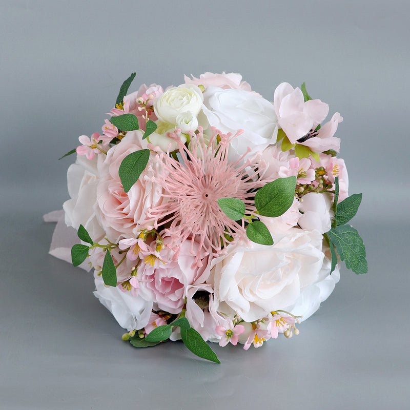Bulk 9" Wedding Bridal Bouquets Rose Peony White and Pink Bouquet Wholesale
