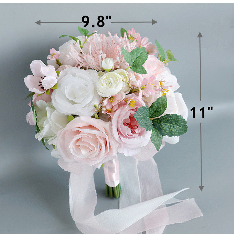 Bulk 9" Wedding Bridal Bouquets Rose Peony White and Pink Bouquet Wholesale