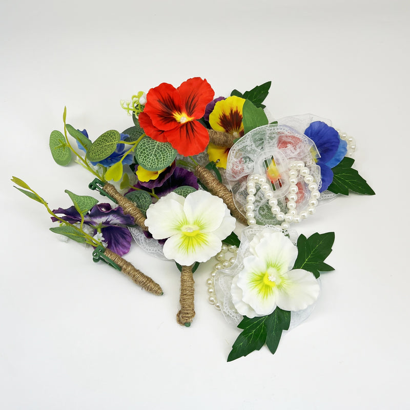 Bulk Pansy Flower Wrist Corsage Wristlet Band Bracelet and Men Boutonniere for Wedding Party Wholesale