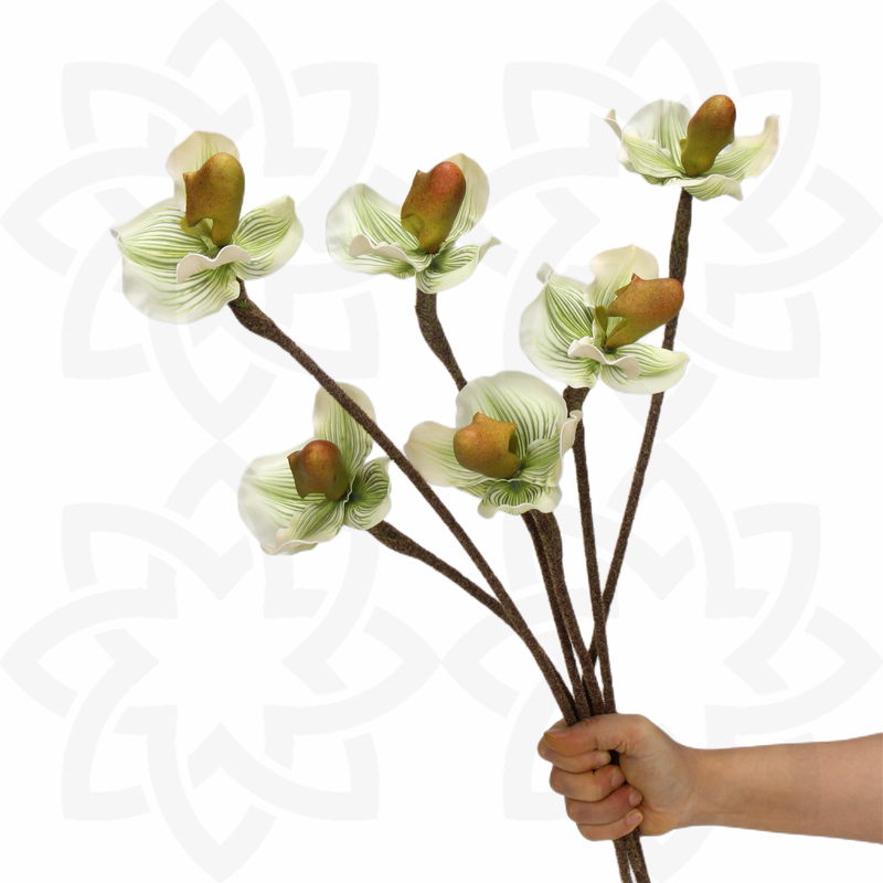 Fleurs artificielles Paphiopedilum Real Touch en vrac de 19 pouces en gros 