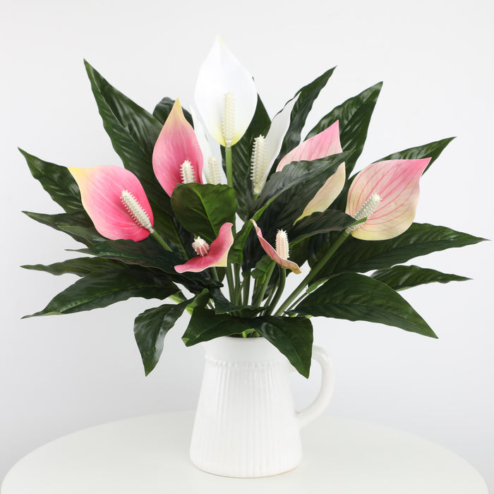 Bulk Peace Lily Bush Flowers Spathiphyllum Artificial Plants UV Resistant for Outdoors Wholesale