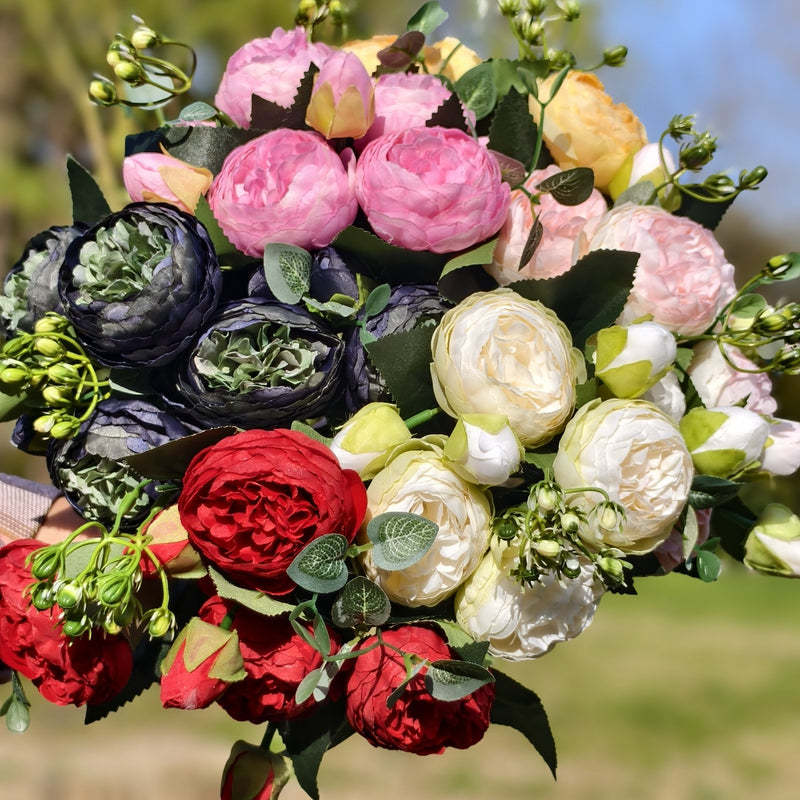 Bulk 12" Peonies Bush with Buds Silk Floral Arrangement Wholesale
