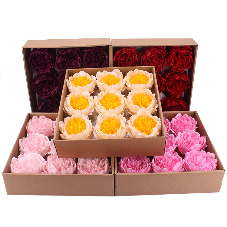 Lot de 9 grandes têtes de fleurs de savon pivoine en vrac, boîte cadeau pour maman et femme, vente en gros