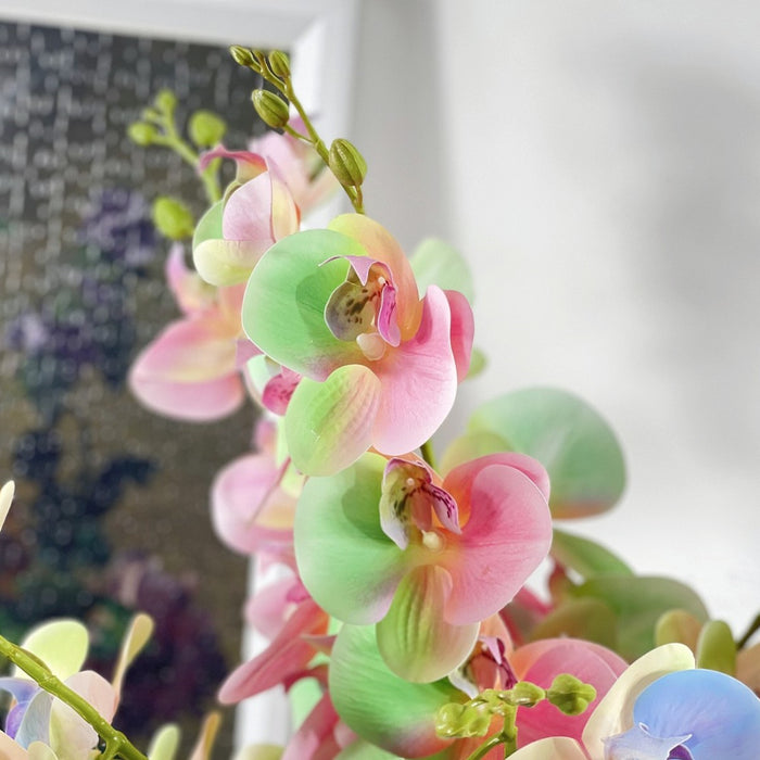 Flores artificiales de tallo de orquídeas Phalaenopsis degradadas exclusivas a granel para ramos/centros de mesa/y arreglos florales 