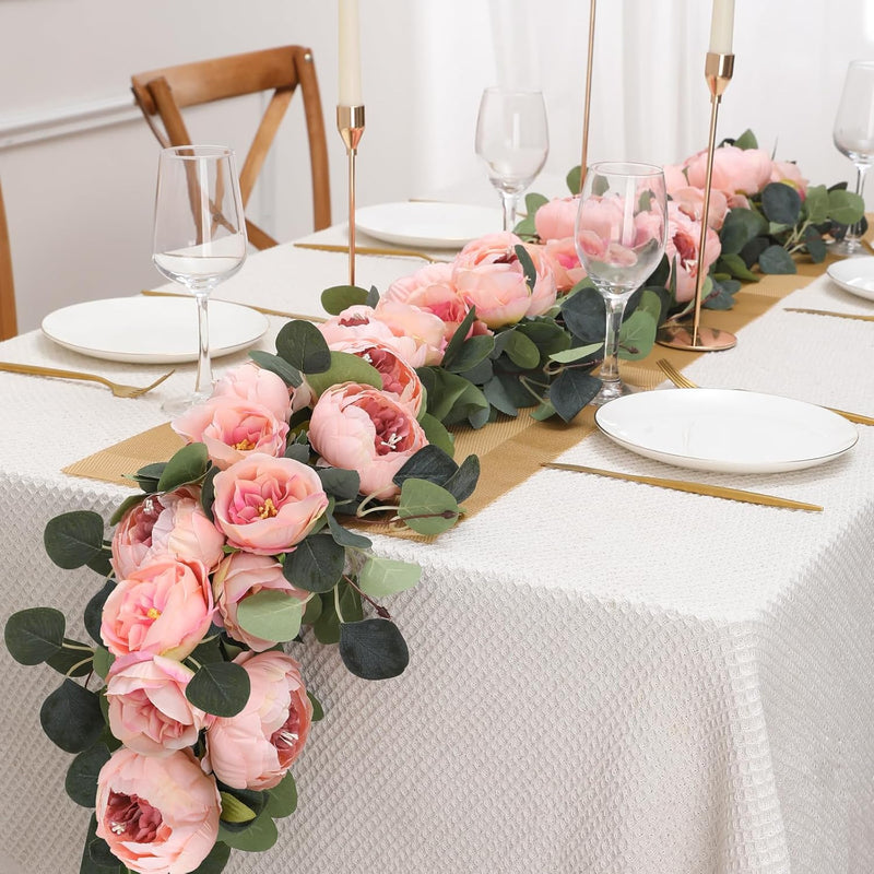 Bulk 2 Pack Artificial Peony Flower Garlands Eucalyptus Garlands with Peony Wholesale