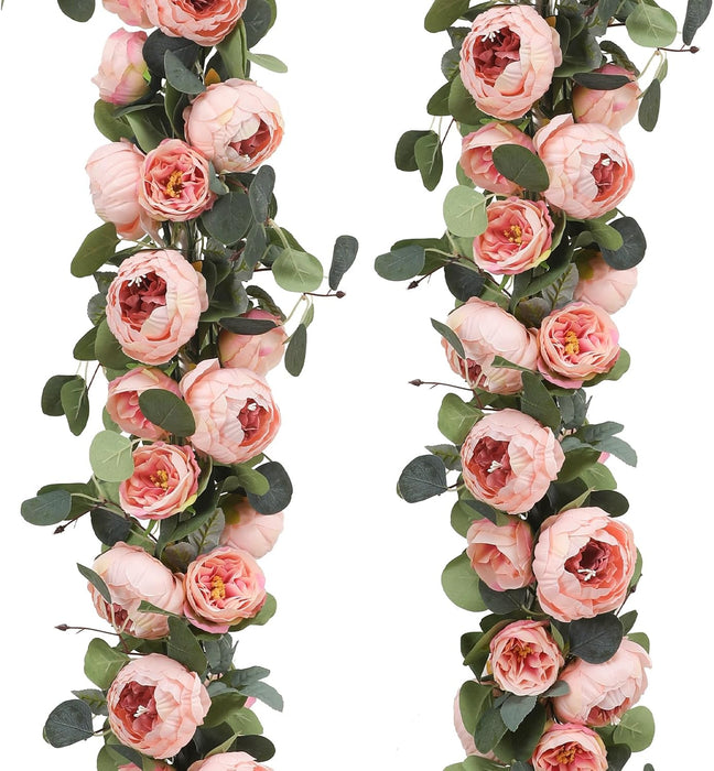 Bulk 2 Pack Artificial Peony Flower Garlands Eucalyptus Garlands with Peony Wholesale