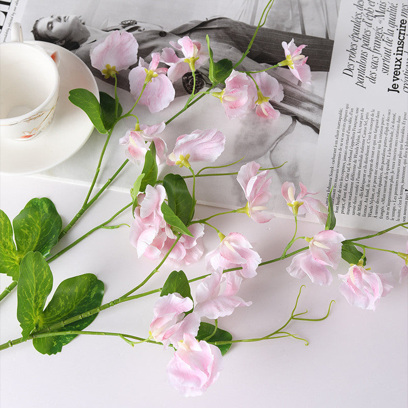 Tiges de fleurs de pois de senteur en vrac, vaporisateur Real Touch Floral Pea avec feuilles, vente en gros