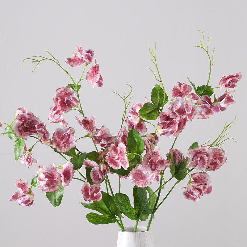 Tiges de fleurs de pois de senteur en vrac, vaporisateur Real Touch Floral Pea avec feuilles, vente en gros