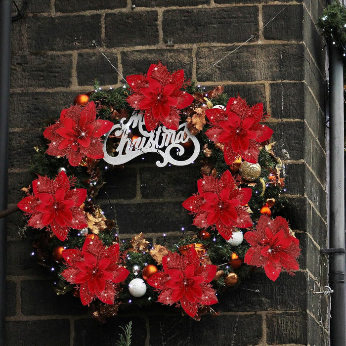 Bulk 18Pcs Poinsettia Flower Artificial Poinsettia with Clips Christmas Decorations Wholesale